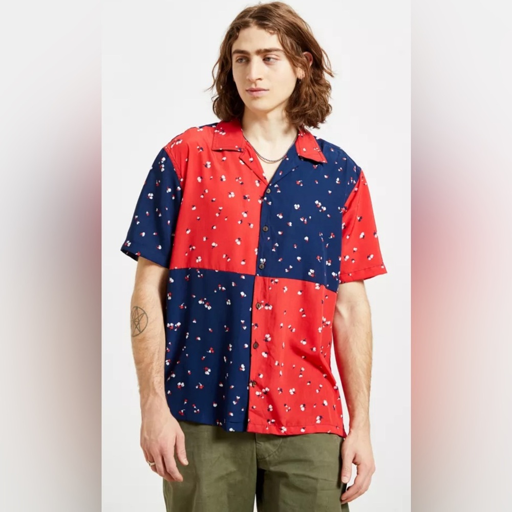 NWT Raga Man Floral Combo Camp Shirt
